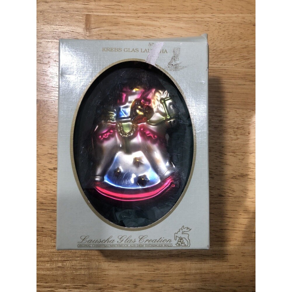 Krebs Glass Lauscha Rocking Horse Doll Gifts 5" Glass Ornament Hang Tag